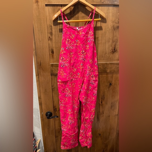 YESNO Women’s Pink Floral Casual Boho Jumpsuit Size L - Picture 1 of 4